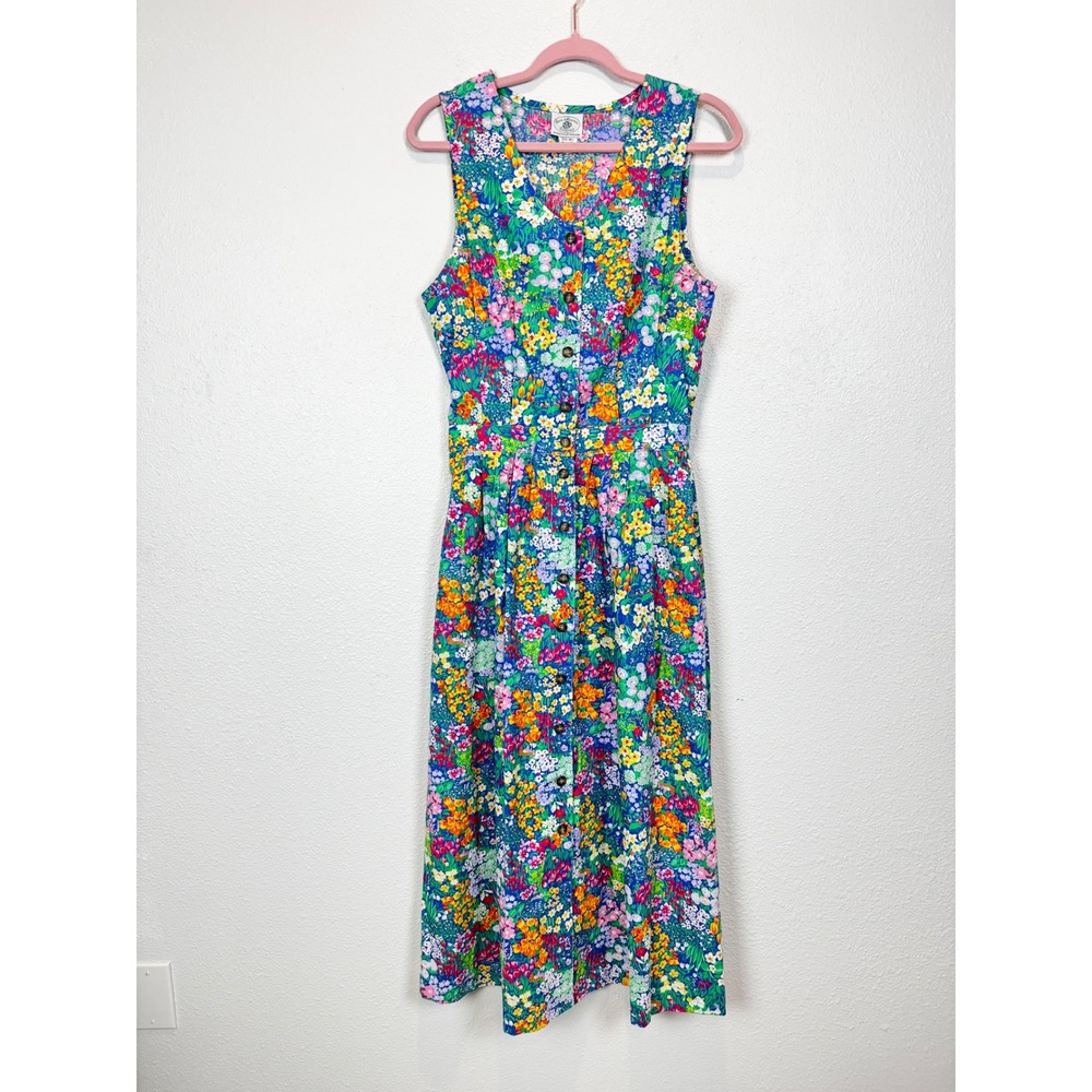Faith Mountain Company Dress Womens Medium Blue Floral Button Front Maxi 885-1